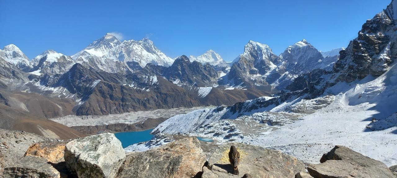 View of Gokyo Lake and Everest from Renjo La